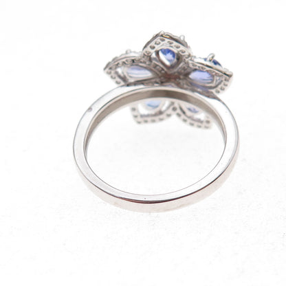 925 Sterling Silver Real Tanzanite & White Topaz Floral Ring Size 8.25