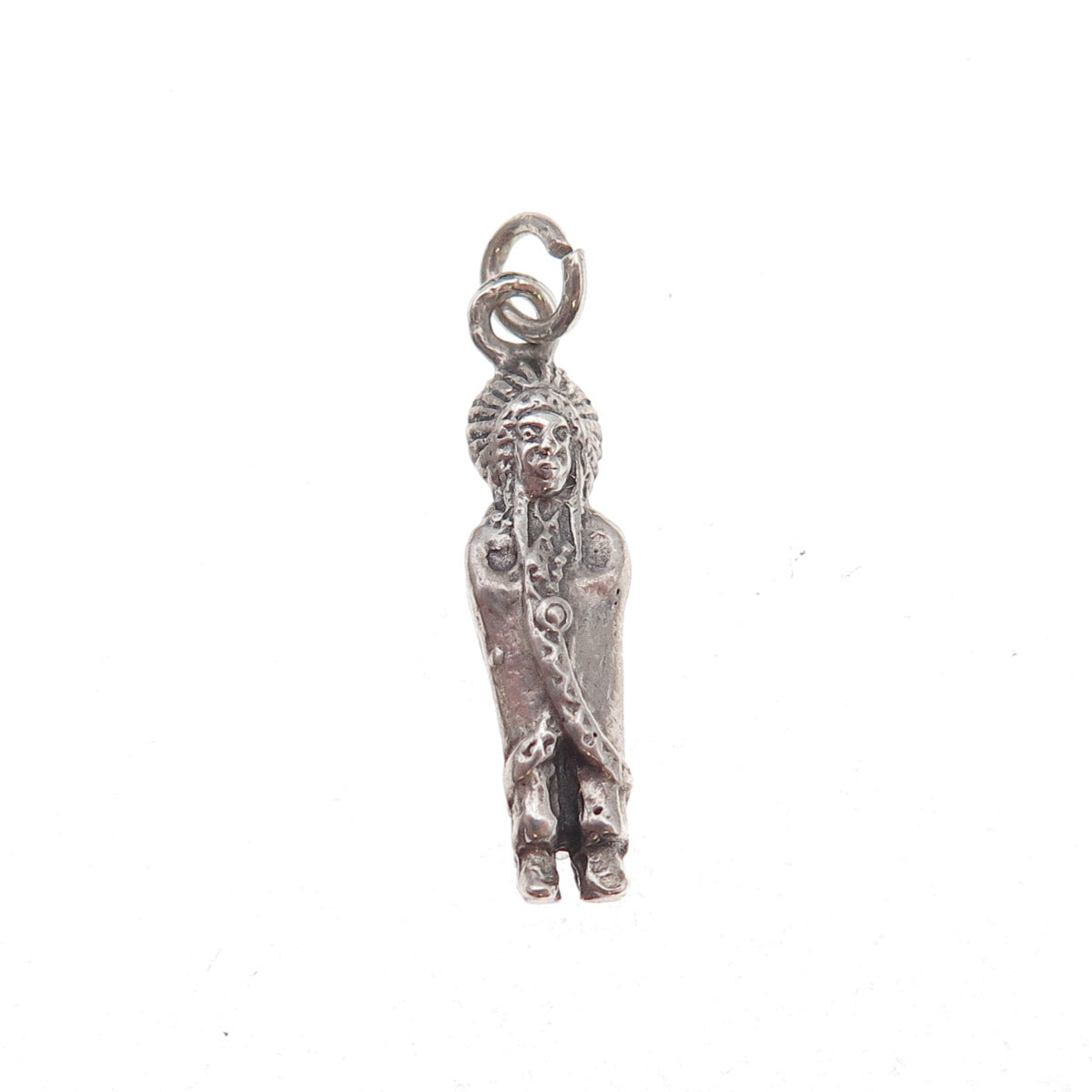 925 Sterling Silver Antique Art Deco Indian Chief Oxidized 3D Charm Pendant