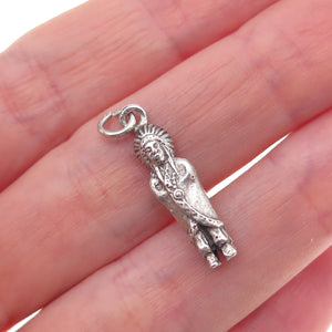 925 Sterling Silver Antique Art Deco Indian Chief Oxidized 3D Charm Pendant