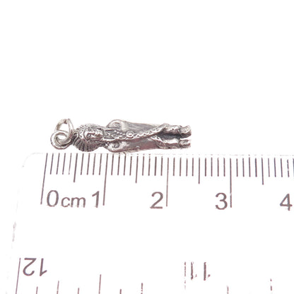 925 Sterling Silver Antique Art Deco Indian Chief Oxidized 3D Charm Pendant