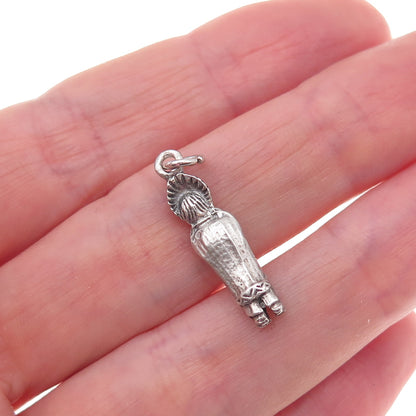 925 Sterling Silver Antique Art Deco Indian Chief Oxidized 3D Charm Pendant