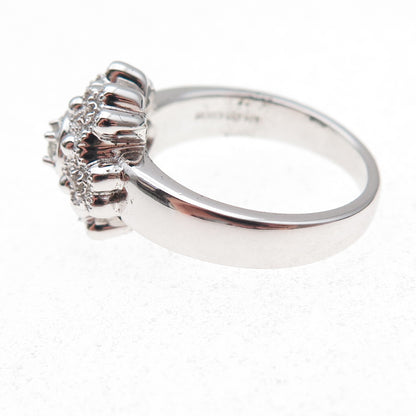 925 Sterling Silver Mexico Real Round-Cut Diamond Floral Ring Size 7