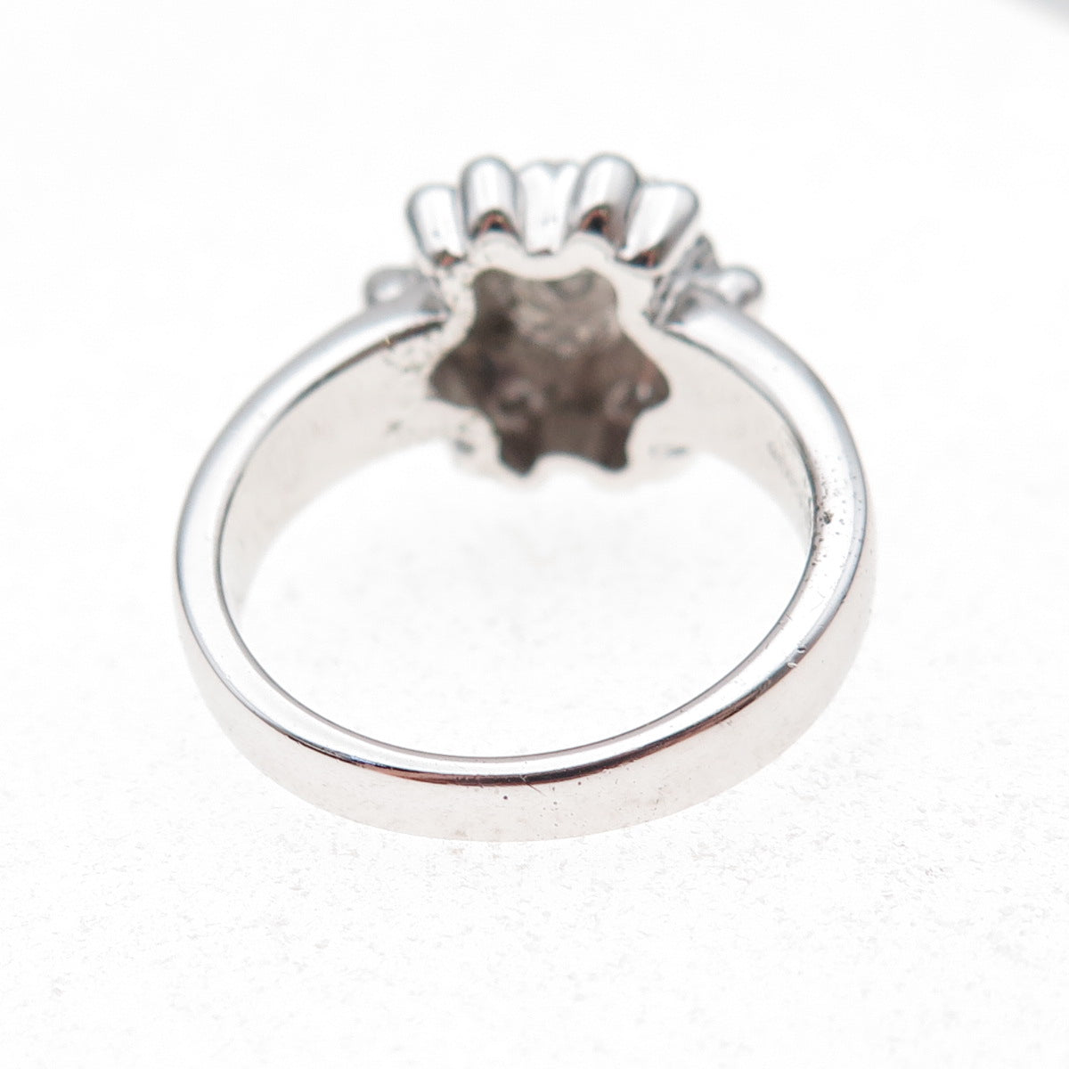 925 Sterling Silver Mexico Real Round-Cut Diamond Floral Ring Size 7