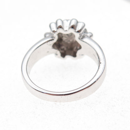 925 Sterling Silver Mexico Real Round-Cut Diamond Floral Ring Size 7