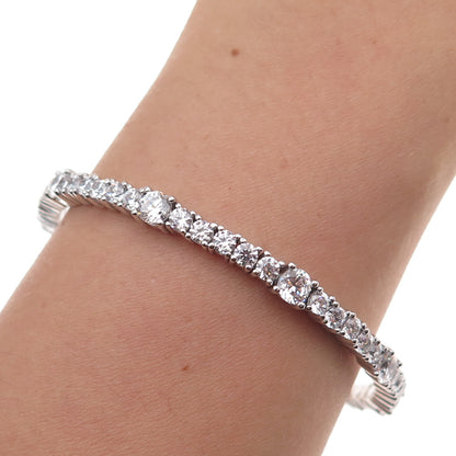 925 Sterling Silver Round-Cut C Z Tennis Link Bangle Bracelet 8"