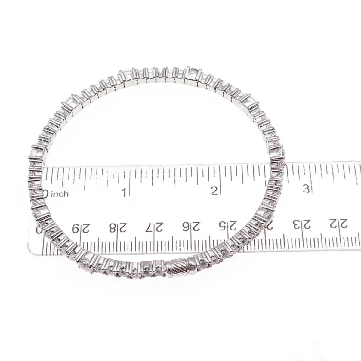 925 Sterling Silver Round-Cut C Z Tennis Link Bangle Bracelet 8"