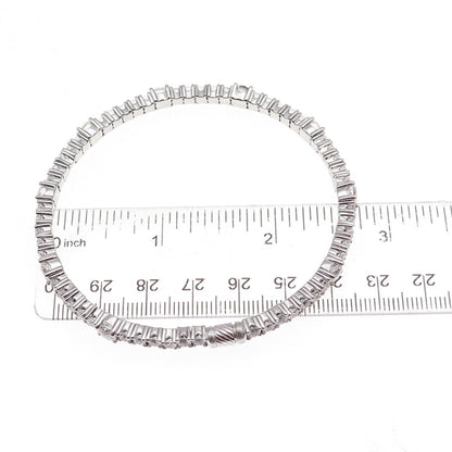 925 Sterling Silver Round-Cut C Z Tennis Link Bangle Bracelet 8"