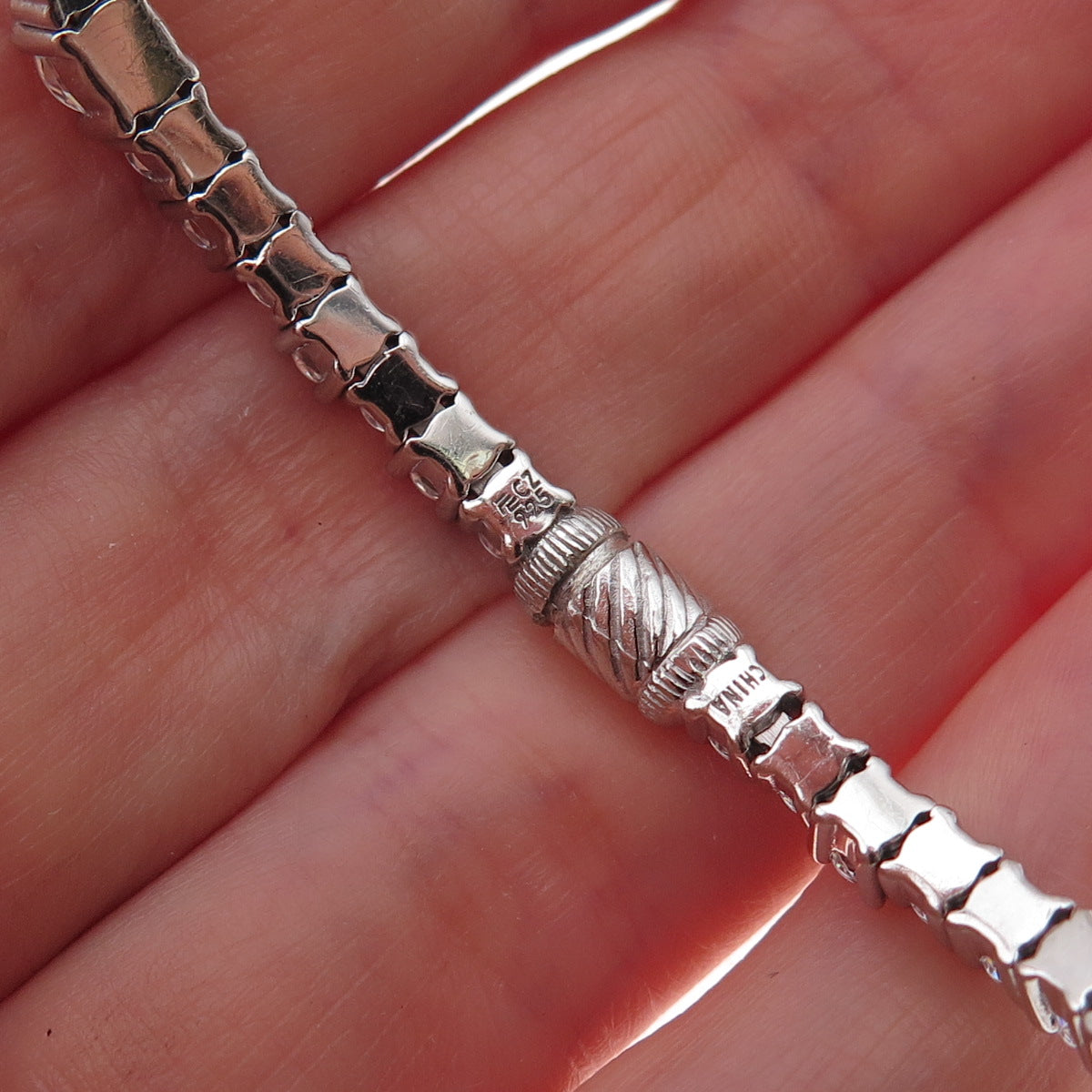 925 Sterling Silver Round-Cut C Z Tennis Link Bangle Bracelet 8"