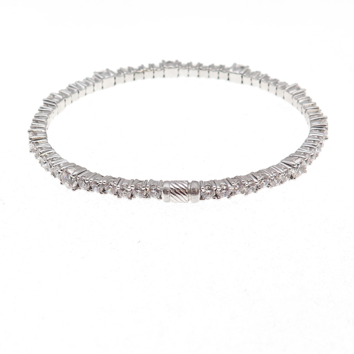 925 Sterling Silver Round-Cut C Z Tennis Link Bangle Bracelet 8"