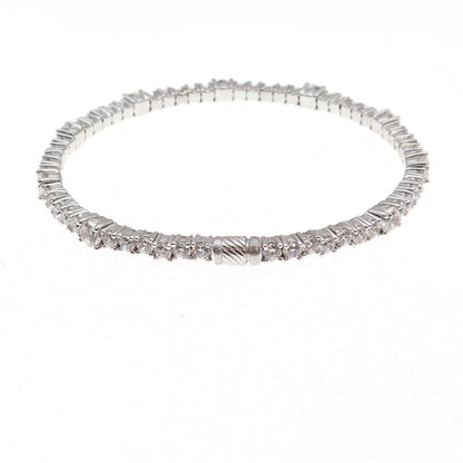 925 Sterling Silver Round-Cut C Z Tennis Link Bangle Bracelet 8"