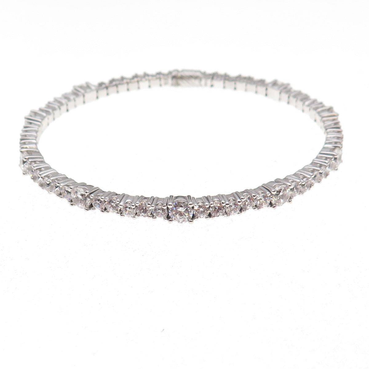 925 Sterling Silver Round-Cut C Z Tennis Link Bangle Bracelet 8"