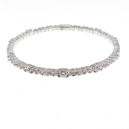 925 Sterling Silver Round-Cut C Z Tennis Link Bangle Bracelet 8"