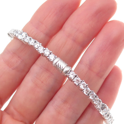 925 Sterling Silver Round-Cut C Z Tennis Link Bangle Bracelet 8"