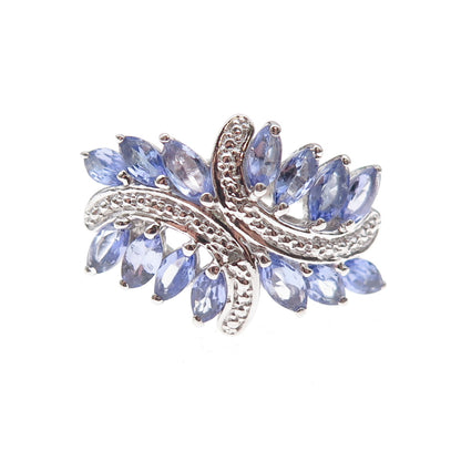 Chuck Clemency 925 Sterling Silver Real Diamond & Tanzanite Bypass Ring Size 8