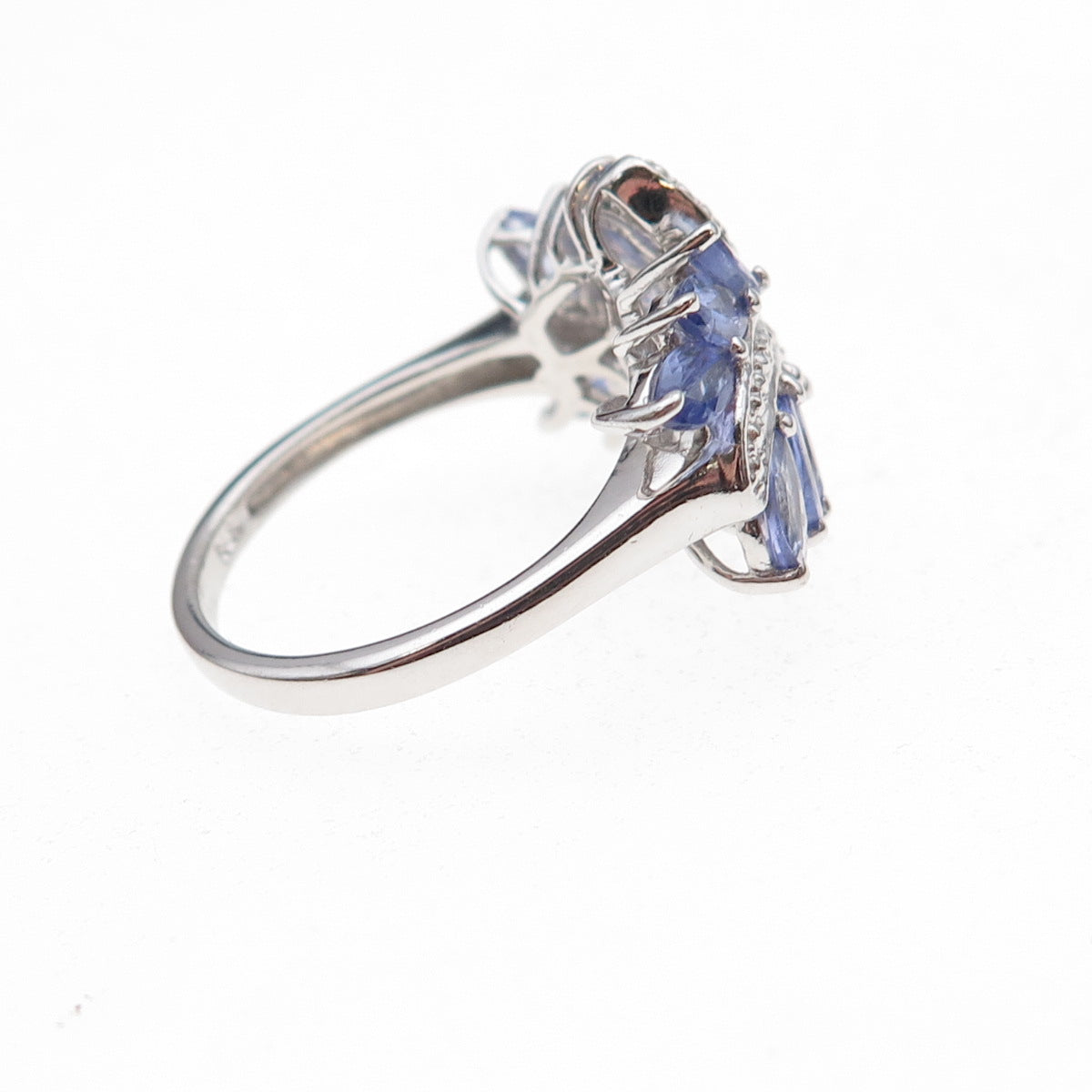 Chuck Clemency 925 Sterling Silver Real Diamond & Tanzanite Bypass Ring Size 8