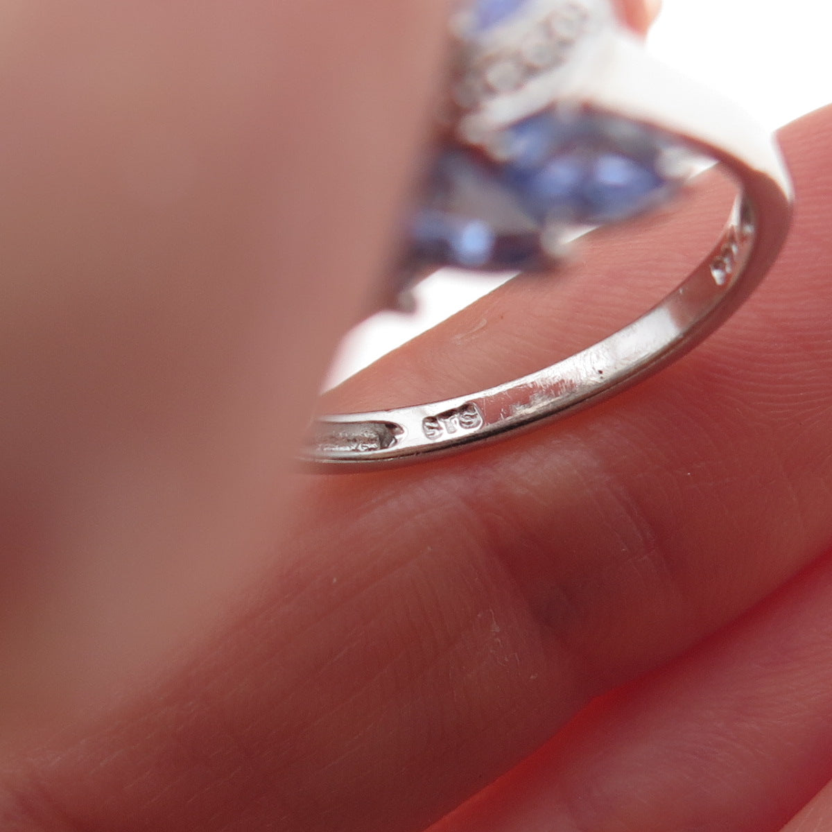 Chuck Clemency 925 Sterling Silver Real Diamond & Tanzanite Bypass Ring Size 8