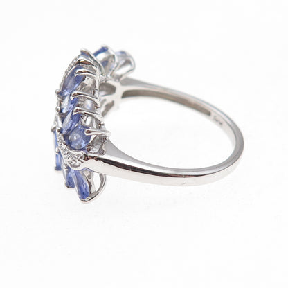 Chuck Clemency 925 Sterling Silver Real Diamond & Tanzanite Bypass Ring Size 8