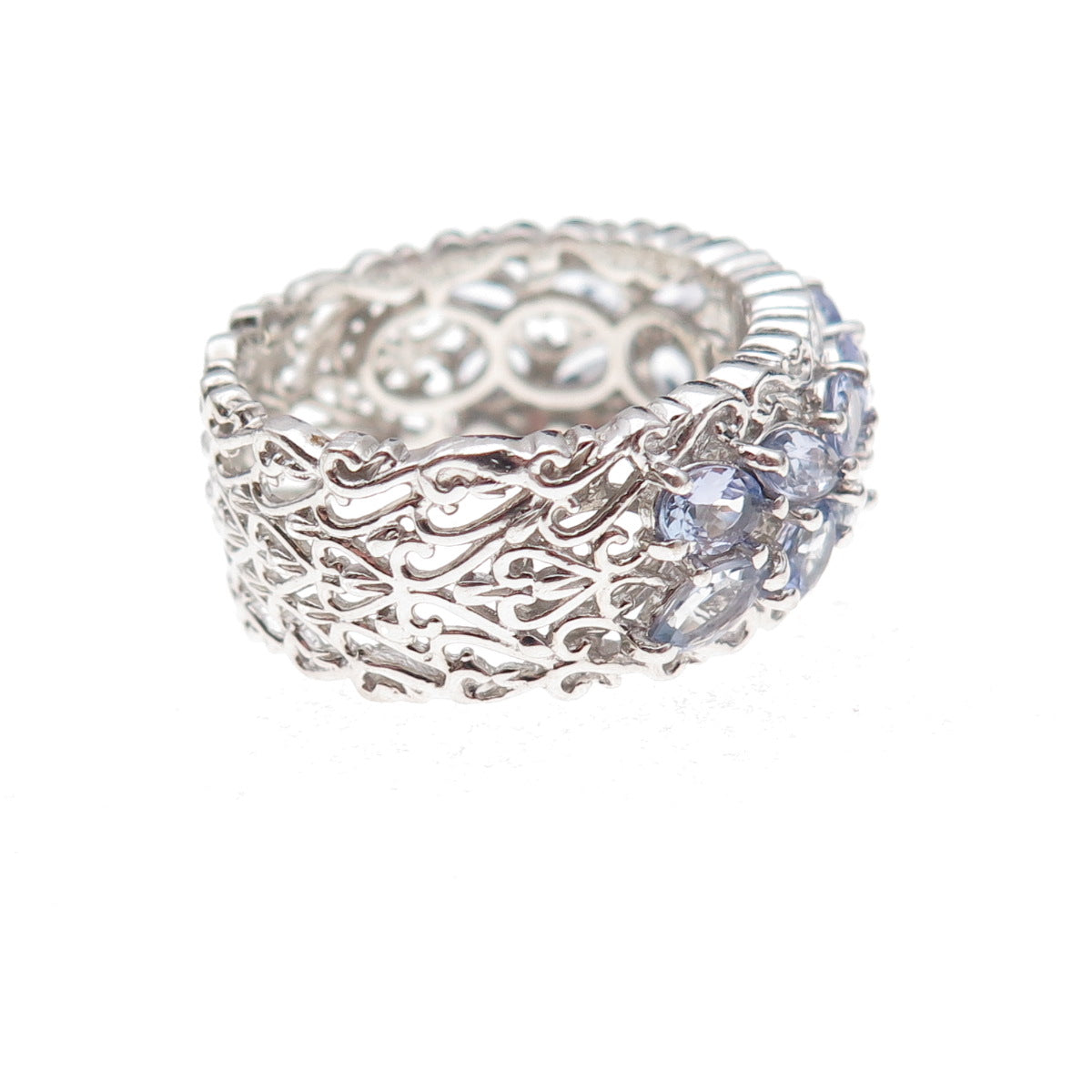 Chuck Clemency 925 Sterling Silver Real Tanzanite Heart Ornate Ring Size 8.25