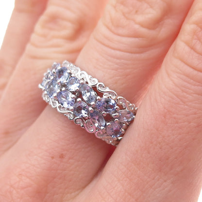 Chuck Clemency 925 Sterling Silver Real Tanzanite Heart Ornate Ring Size 8.25