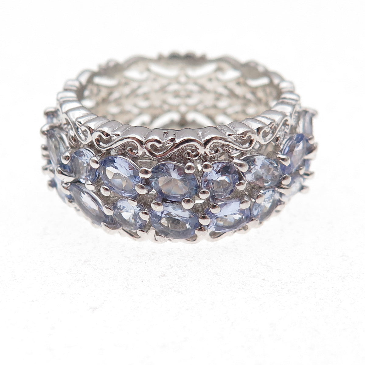 Chuck Clemency 925 Sterling Silver Real Tanzanite Heart Ornate Ring Size 8.25