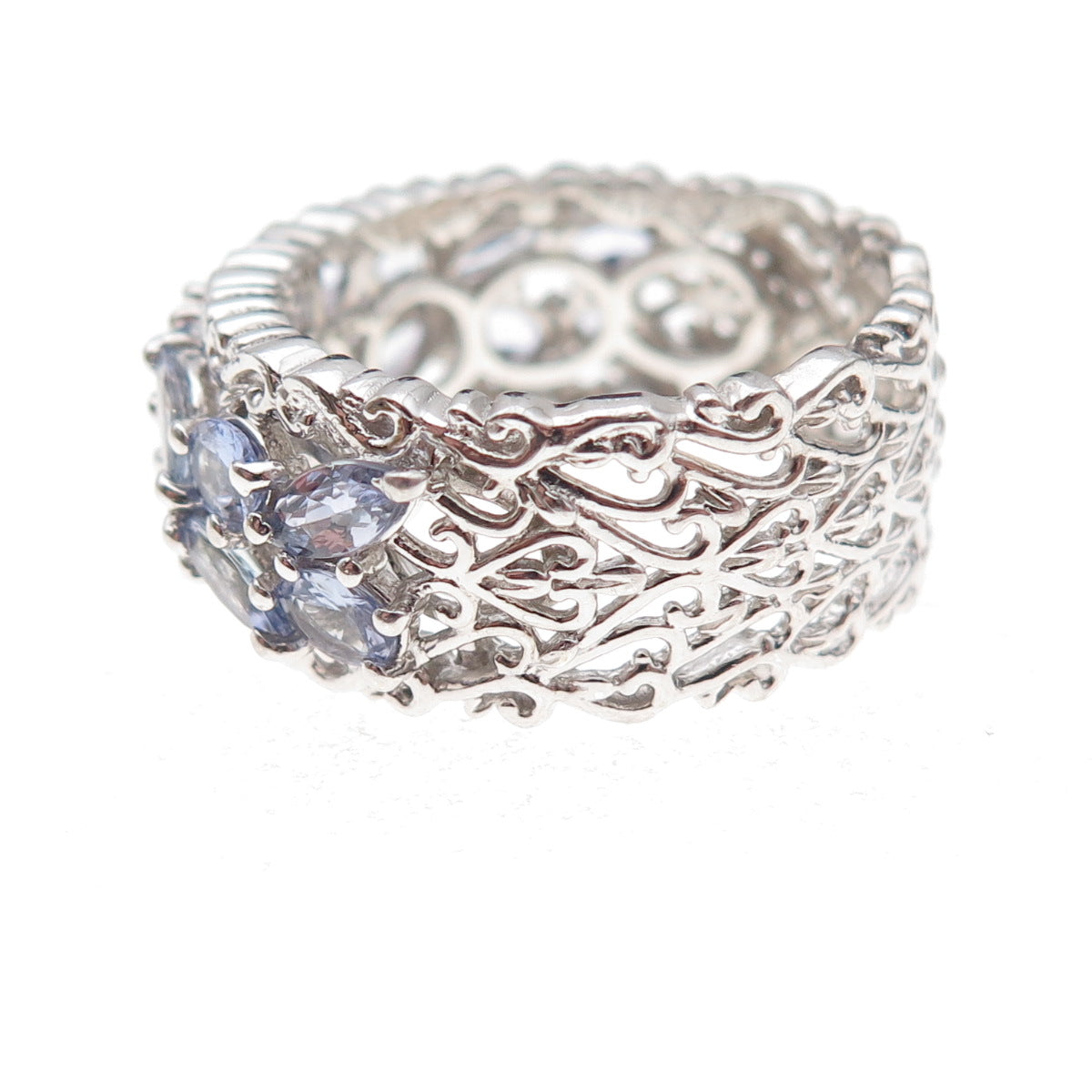 Chuck Clemency 925 Sterling Silver Real Tanzanite Heart Ornate Ring Size 8.25