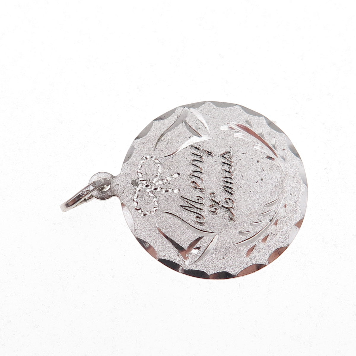 Spencer 925 Sterling Silver Vintage Engraved Merry Xmas Charm Pendant