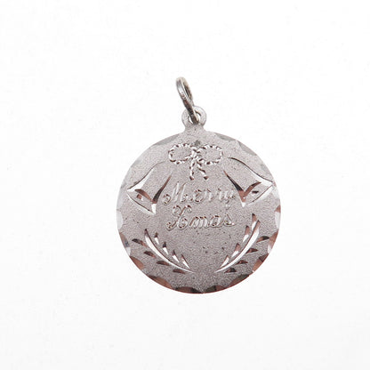 Spencer 925 Sterling Silver Vintage Engraved Merry Xmas Charm Pendant