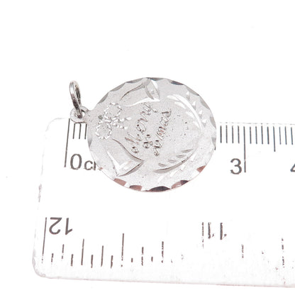 Spencer 925 Sterling Silver Vintage Engraved Merry Xmas Charm Pendant