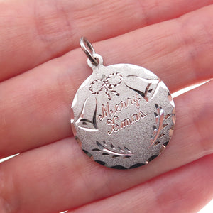 Spencer 925 Sterling Silver Vintage Engraved Merry Xmas Charm Pendant