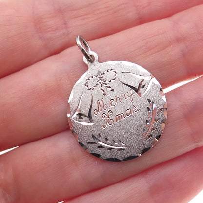 Spencer 925 Sterling Silver Vintage Engraved Merry Xmas Charm Pendant