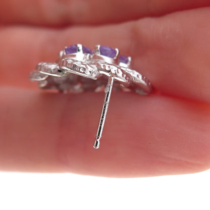 Atelier 925 Sterling Silver Mexico Real Amethyst Floral Earrings