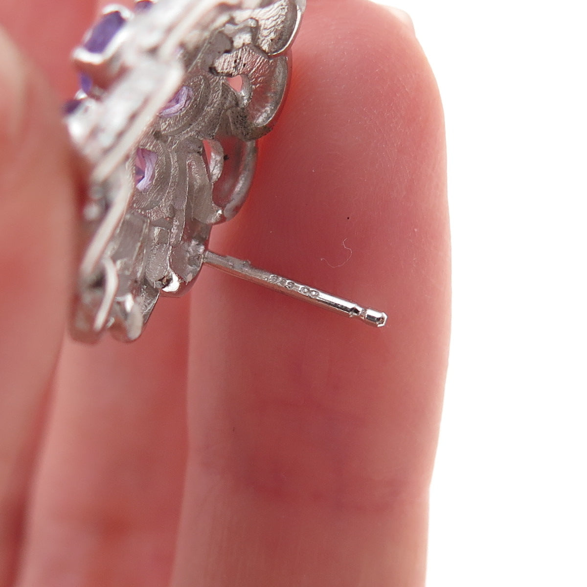 Atelier 925 Sterling Silver Mexico Real Amethyst Floral Earrings