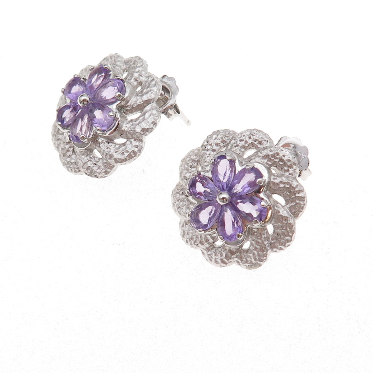 Atelier 925 Sterling Silver Mexico Real Amethyst Floral Earrings