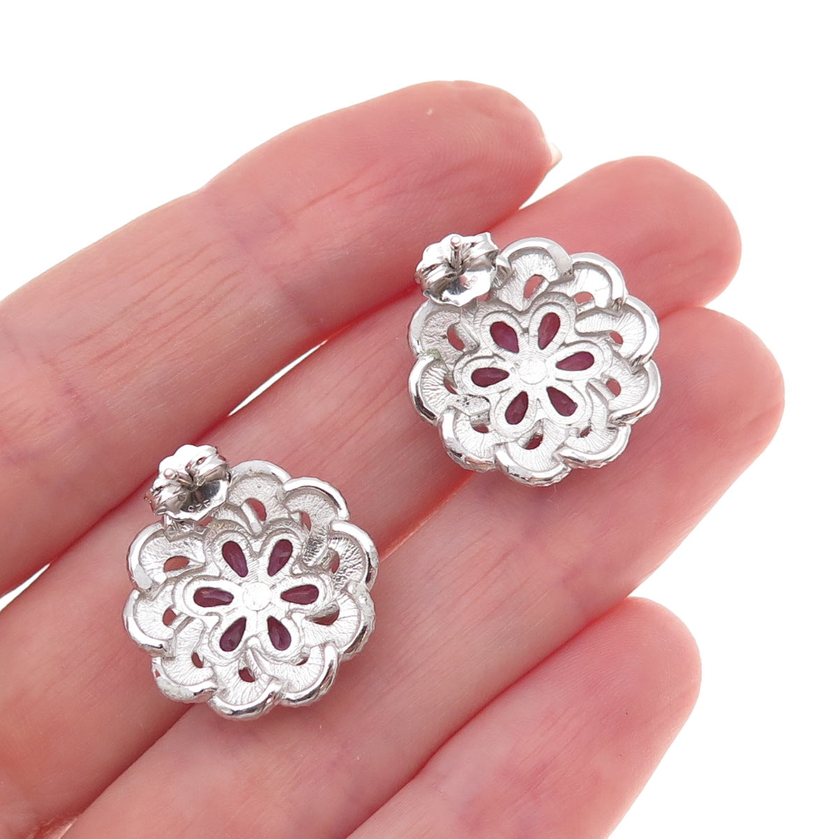 Atelier 925 Sterling Silver Mexico Real Amethyst Floral Earrings