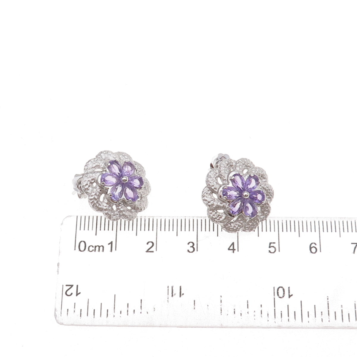 Atelier 925 Sterling Silver Mexico Real Amethyst Floral Earrings
