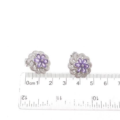 Atelier 925 Sterling Silver Mexico Real Amethyst Floral Earrings