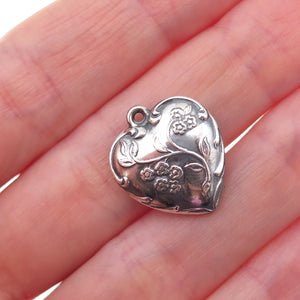 925 Sterling Silver Antique Art Deco Cherry Blossom Heart Chatelaine Pendant