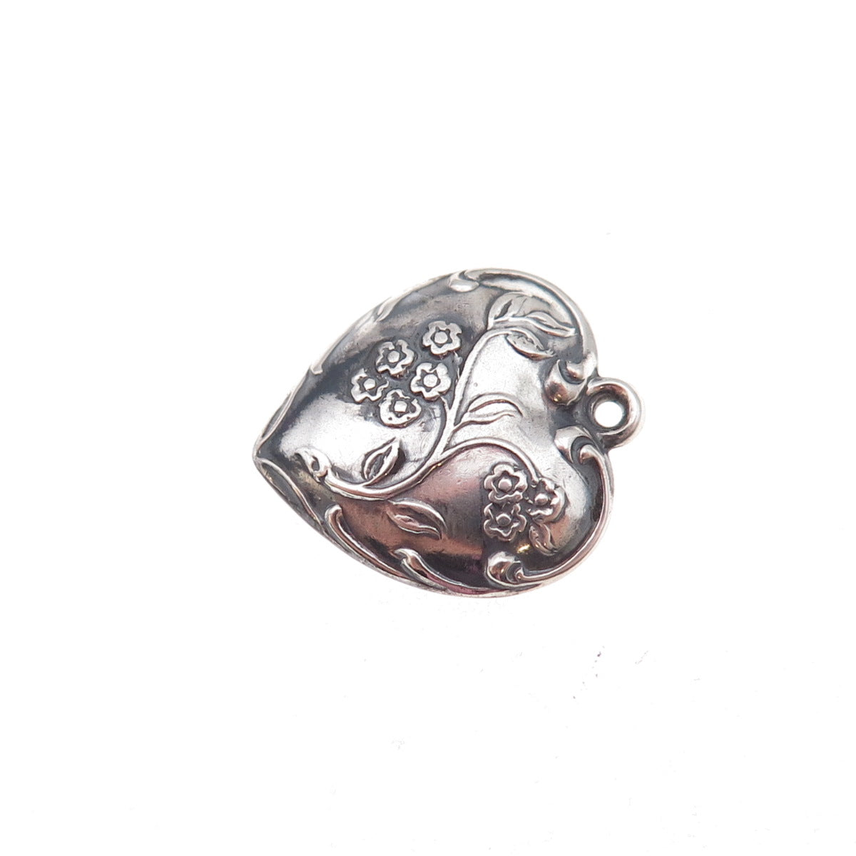 925 Sterling Silver Antique Art Deco Cherry Blossom Heart Chatelaine Pendant