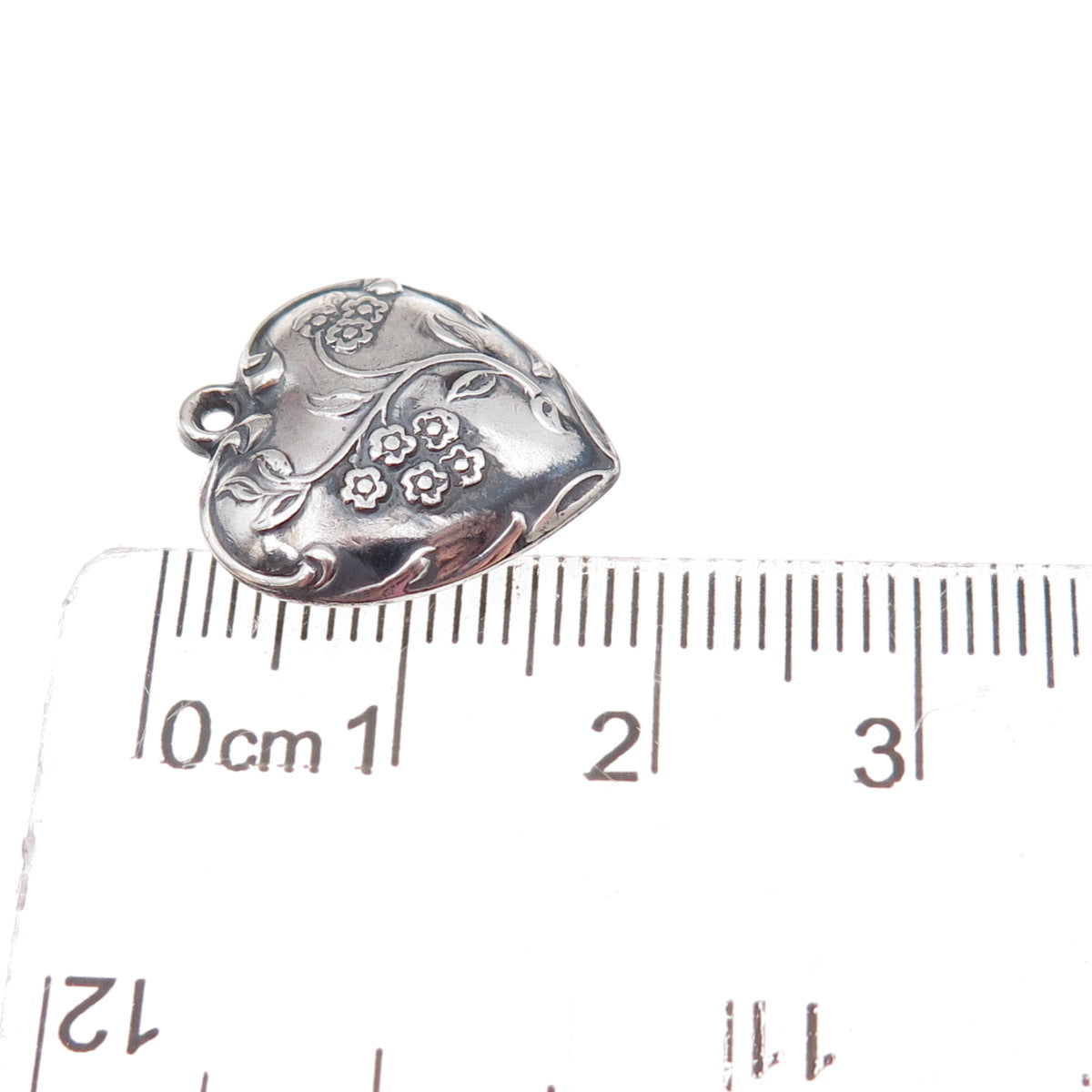 925 Sterling Silver Antique Art Deco Cherry Blossom Heart Chatelaine Pendant