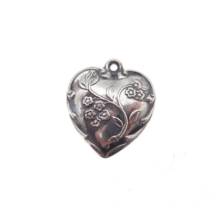 925 Sterling Silver Antique Art Deco Cherry Blossom Heart Chatelaine Pendant