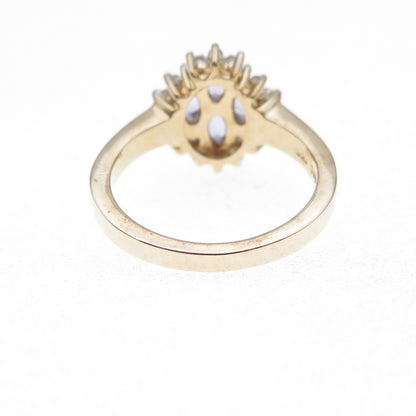 925 Sterling Silver Gold Plated Real Tanzanite & White Topaz Ring Size 8