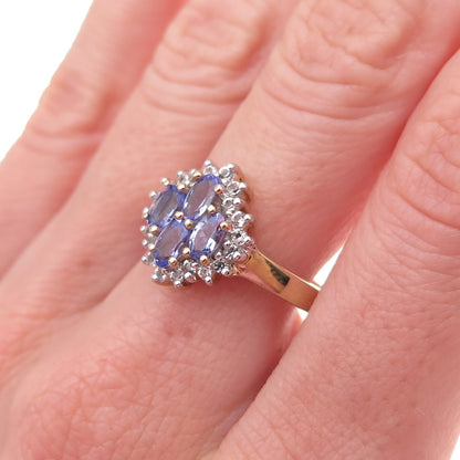 925 Sterling Silver Gold Plated Real Tanzanite & White Topaz Ring Size 8