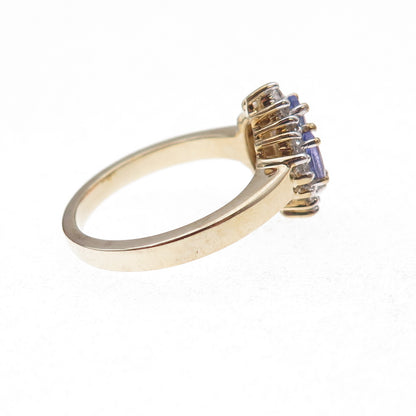 925 Sterling Silver Gold Plated Real Tanzanite & White Topaz Ring Size 8