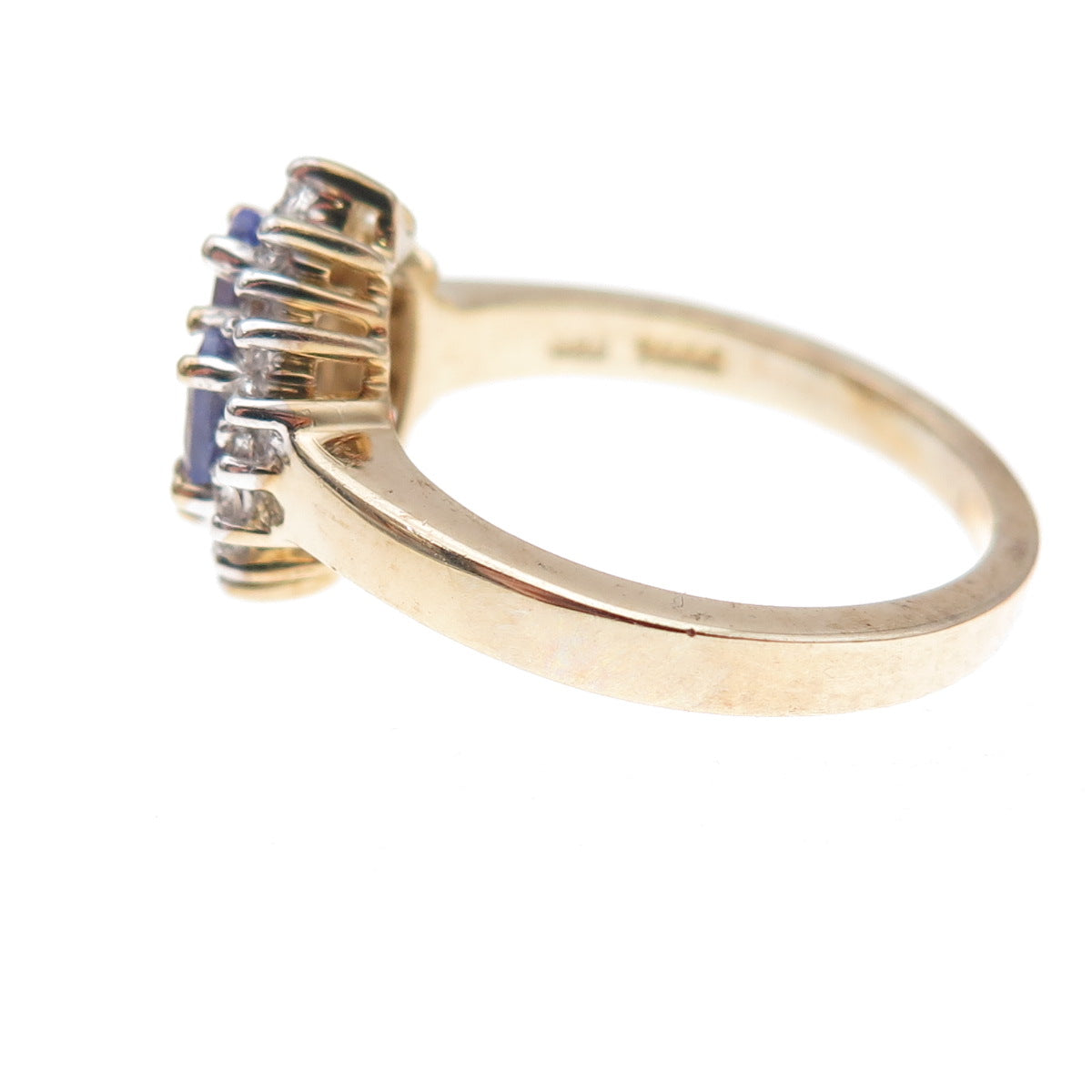 925 Sterling Silver Gold Plated Real Tanzanite & White Topaz Ring Size 8