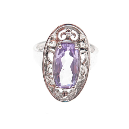 925 Sterling Silver Mexico Real Amethyst Floral Scroll Ring Size 7.25