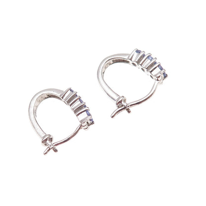 Chuck Clemency 925 Sterling Silver Real Round-Cut Tanzanite Hoop Earrings