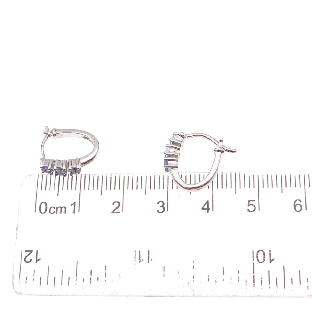 Chuck Clemency 925 Sterling Silver Real Round-Cut Tanzanite Hoop Earrings