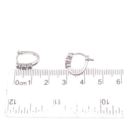Chuck Clemency 925 Sterling Silver Real Round-Cut Tanzanite Hoop Earrings