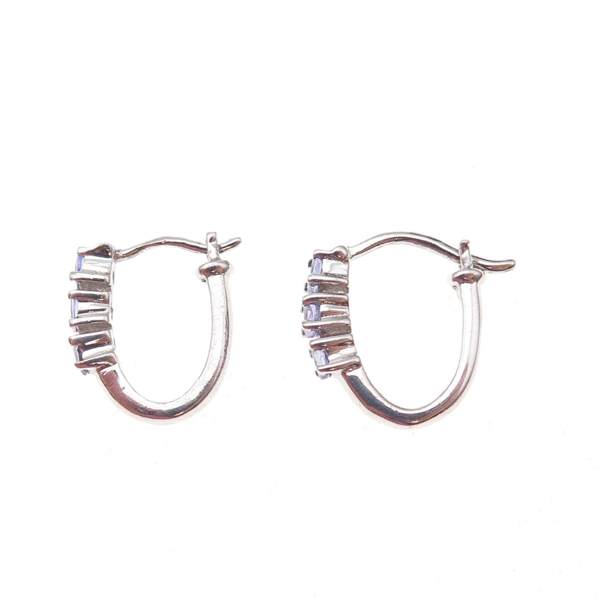 Chuck Clemency 925 Sterling Silver Real Round-Cut Tanzanite Hoop Earrings