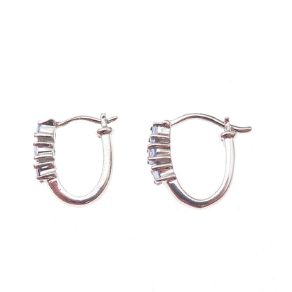 Chuck Clemency 925 Sterling Silver Real Round-Cut Tanzanite Hoop Earrings